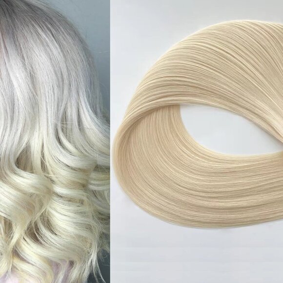 18″ Genius Wefts, 50g,100% Human Remy Hair Extensions #1001 Icy White - Picture 1 of 3